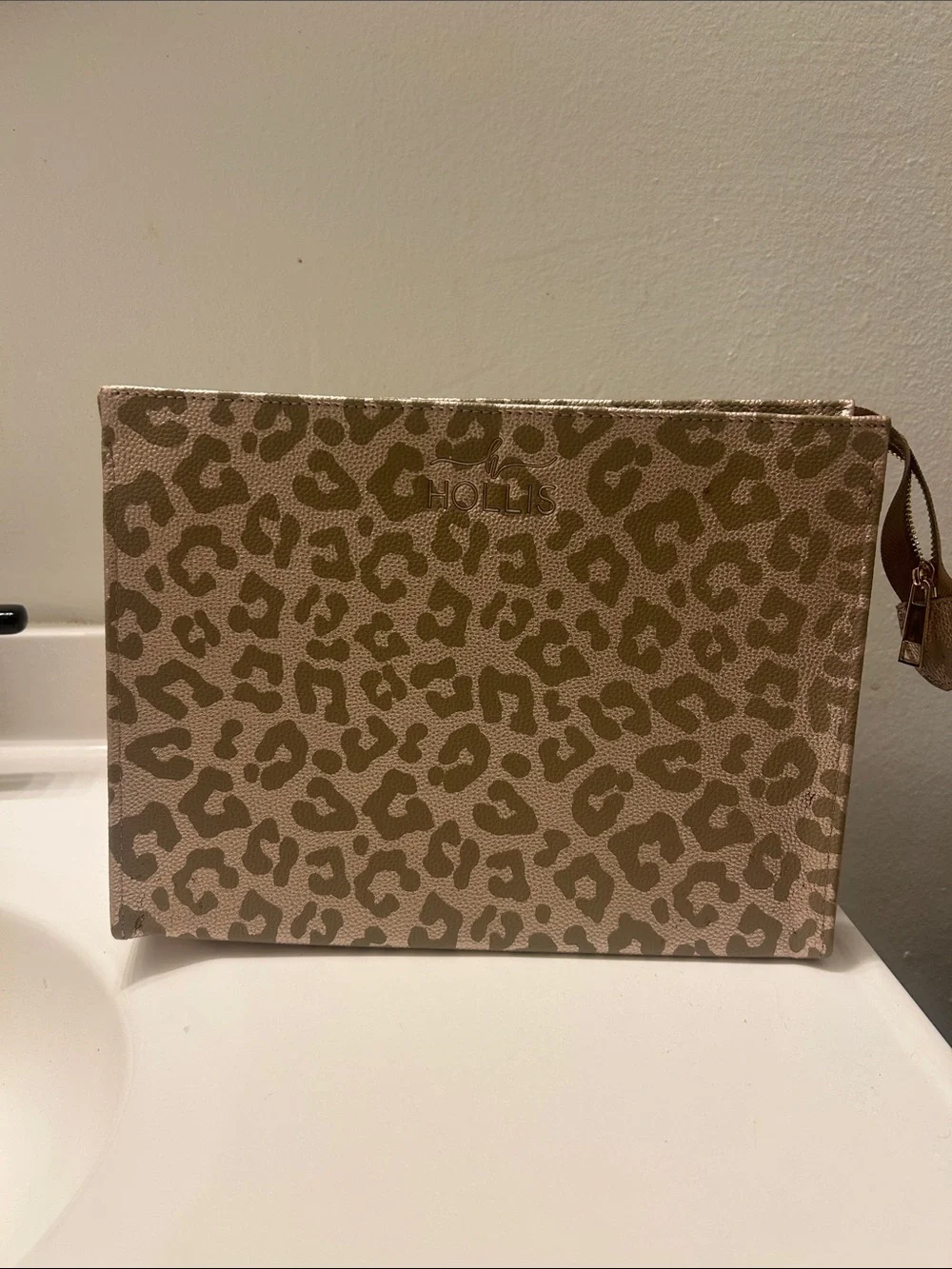 Leopard Print Zip Pouch Clutch - Beige and Brown